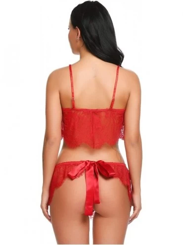 Baby Dolls & Chemises Women Sexy Lingerie Lace Mini Babydoll Set 2 Piece Bra and Panty Nightgown - Red - CD18L44G6CT $10.20