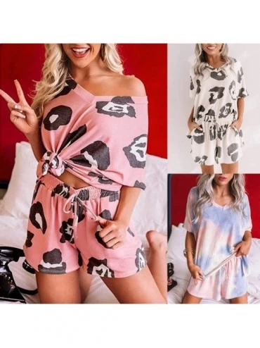 Sets Pajamas Set for Women-Womens Tie Dye Printed Tee and Shorts Pajamas Set Short Sleeve Sleepwear Pjs Sets Loungewear - Z2-...