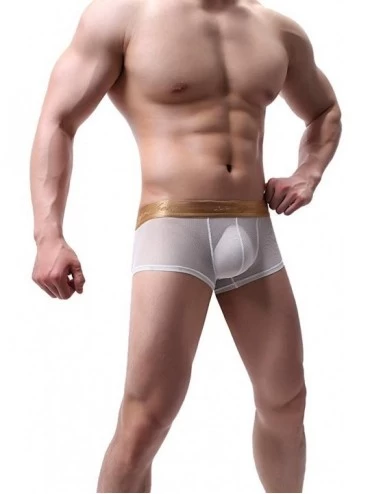 Boxer Briefs Men's Sexy Underwear Boxer Brief Breathable Transparent See Through Shorts Underpants Bulge Pouch Panties - Whit...