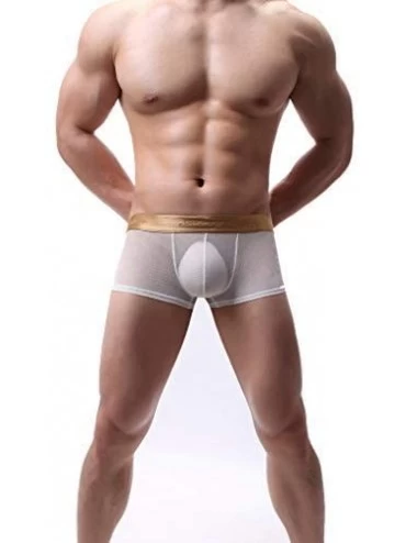 Boxer Briefs Men's Sexy Underwear Boxer Brief Breathable Transparent See Through Shorts Underpants Bulge Pouch Panties - Whit...