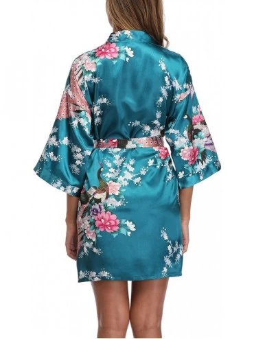 Robes Women's Short Floral Kimono Robe Peacock and Blossom Bathrobe for Wedding Party - Peacock - C318LH3HGA5 $9.74