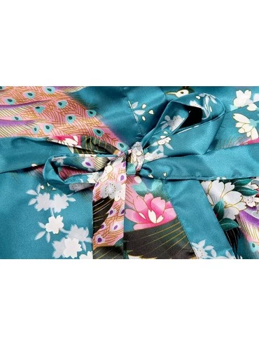 Robes Women's Short Floral Kimono Robe Peacock and Blossom Bathrobe for Wedding Party - Peacock - C318LH3HGA5 $9.74