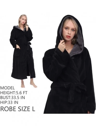 Robes Women's Huge Hooded Long Bathrobe with Chest Button-Lightweight Fleece Soft House coat - Black - CN18WDTNS4N $20.75