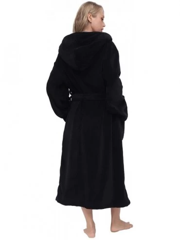 Robes Women's Huge Hooded Long Bathrobe with Chest Button-Lightweight Fleece Soft House coat - Black - CN18WDTNS4N $20.75