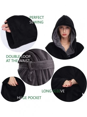 Robes Women's Huge Hooded Long Bathrobe with Chest Button-Lightweight Fleece Soft House coat - Black - CN18WDTNS4N $20.75