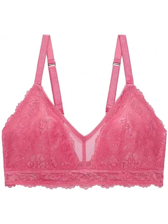 Bras Women's Curvy Floral Lace and Mesh Bralette - Pink Dragon Fruit - C318XG0TN3A $34.35