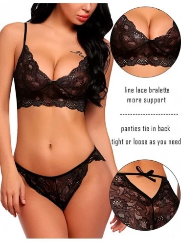 Baby Dolls & Chemises Women's Lace Lingerie Bra and Panty Set Strappy Babydoll Bodysuit - 1black - C218QHYQ0L4 $14.32