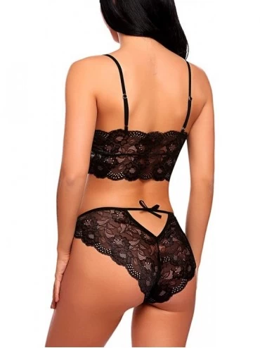 Baby Dolls & Chemises Women's Lace Lingerie Bra and Panty Set Strappy Babydoll Bodysuit - 1black - C218QHYQ0L4 $14.32