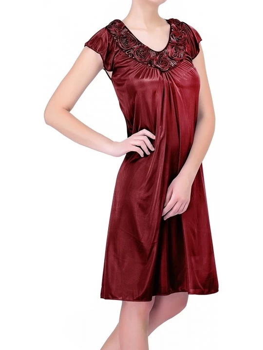 Nightgowns & Sleepshirts Women's Nightgowns1 Satin Silk Roses Nightgown - Red - CO12CJ074E5 $13.02