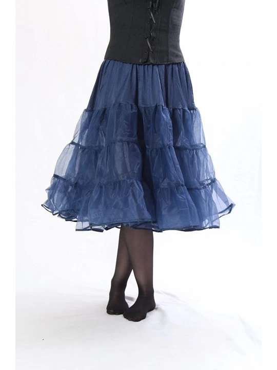 Slips Tea Length 25" Women Petticoat Nylon Yoke Underskirt for Vintage Dresses- Poodle Skirts- or Rockabilly - Navy Blue - C2...