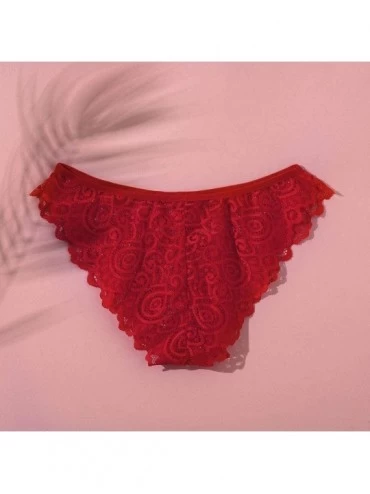 Garters & Garter Belts 1PC Sexy Women Lace Lingerie Plus Size Underwear Briefs Underpants Thong M-3XL - Red - CE18XXXNMKC $13.37