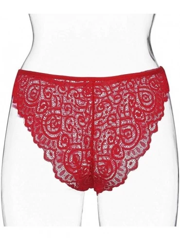 Garters & Garter Belts 1PC Sexy Women Lace Lingerie Plus Size Underwear Briefs Underpants Thong M-3XL - Red - CE18XXXNMKC $13.37