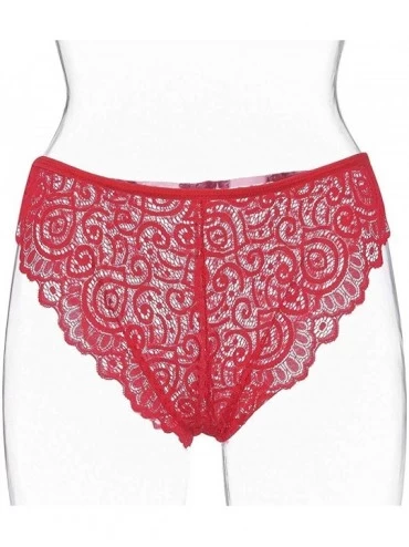 Garters & Garter Belts 1PC Sexy Women Lace Lingerie Plus Size Underwear Briefs Underpants Thong M-3XL - Red - CE18XXXNMKC $13.37