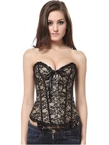 Bustiers & Corsets Sexy Lace Trim Corset Top Overbust Waist Cincher Bustier Bodyshaper - A023beige - CD187XNEGCN $13.89