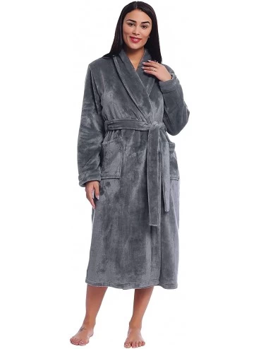 Robes Womens Fleece Long Robe Soft Warm Plush Bathrobe - Collar-gray - CP18Z907G80 $36.46