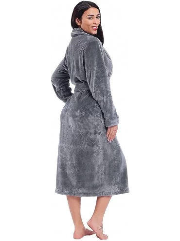 Robes Womens Fleece Long Robe Soft Warm Plush Bathrobe - Collar-gray - CP18Z907G80 $36.46