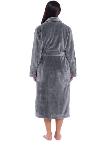 Robes Womens Fleece Long Robe Soft Warm Plush Bathrobe - Collar-gray - CP18Z907G80 $36.46