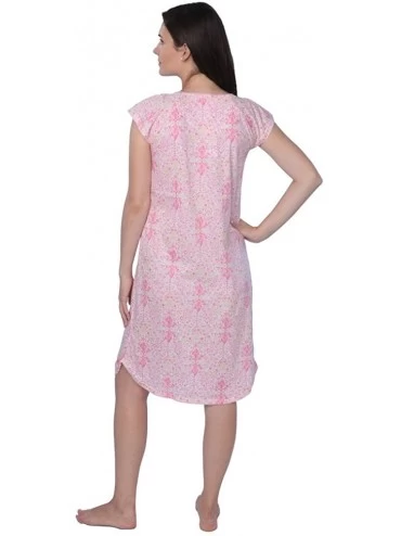 Nightgowns & Sleepshirts Women's Cotton Blend Floral Print Short Sleeve Knit Nightgown - Pink_115 - CK12NRG7R0L $15.93