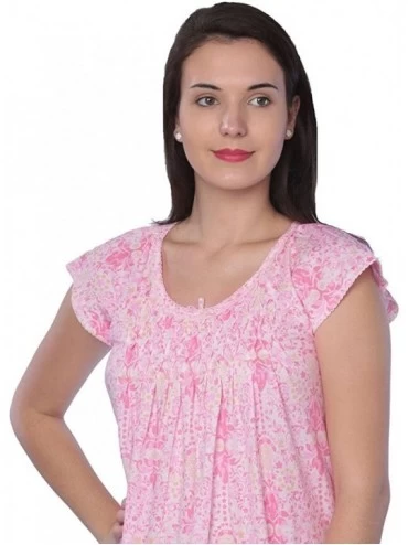 Nightgowns & Sleepshirts Women's Cotton Blend Floral Print Short Sleeve Knit Nightgown - Pink_115 - CK12NRG7R0L $15.93