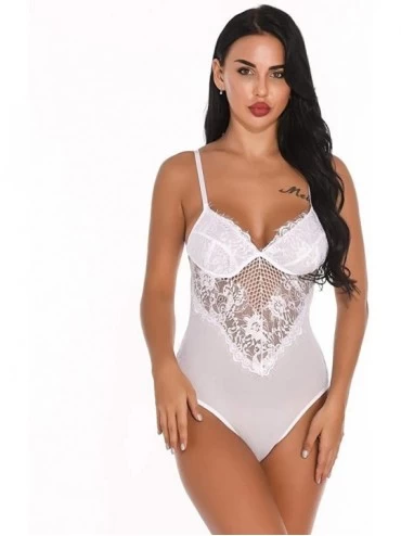 Baby Dolls & Chemises Lingerie-SaleðŸ’–New One Piece Women Mesh Lace V-Neck Teddy Lingerie Jumpsuit Underwear Sleepwear - Whi...