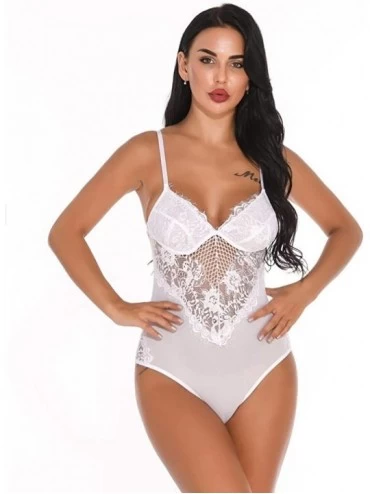 Baby Dolls & Chemises Lingerie-SaleðŸ’–New One Piece Women Mesh Lace V-Neck Teddy Lingerie Jumpsuit Underwear Sleepwear - Whi...