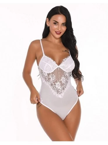 Baby Dolls & Chemises Lingerie-SaleðŸ’–New One Piece Women Mesh Lace V-Neck Teddy Lingerie Jumpsuit Underwear Sleepwear - Whi...