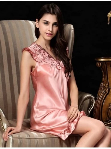 Robes Women's Silk Pajamas-1-Piece Nightdress Skirt-3 Colors-Laces-100% Silk(Main Fabric)-3 Colors-真丝睡衣 - Pink - CG19DEYGKD5 ...