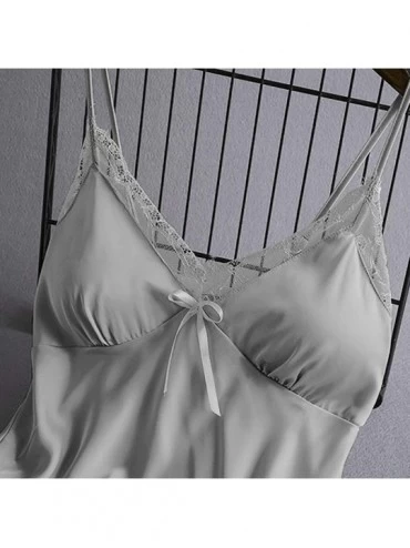 Sets 2020 Women V-Neck Eyelash Silk Lace Lingerie Sexy Stain Camisole Pajamas Bowknot Shorts Set - Gray - CU193YSNMUK $13.27