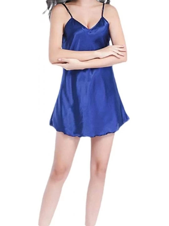 Robes Women Charmeuse Sling Solid Color Short Sexy Nightwear Sleepwear - Dark Blue - CZ199U5NUL8 $19.49