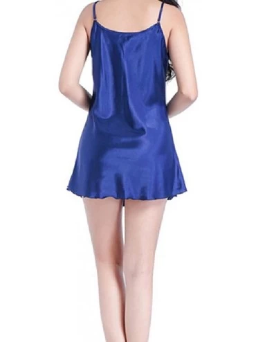 Robes Women Charmeuse Sling Solid Color Short Sexy Nightwear Sleepwear - Dark Blue - CZ199U5NUL8 $19.49