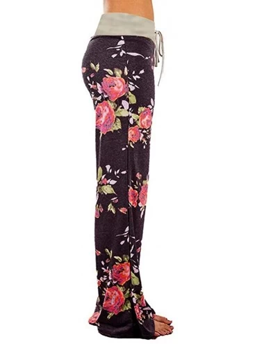 Bottoms Womens Comfy Pajama Pants Floral Print Casual Drawstring Palazzo Wide Leg Lounge Pants High Waist Trousers 8 Brown - ...