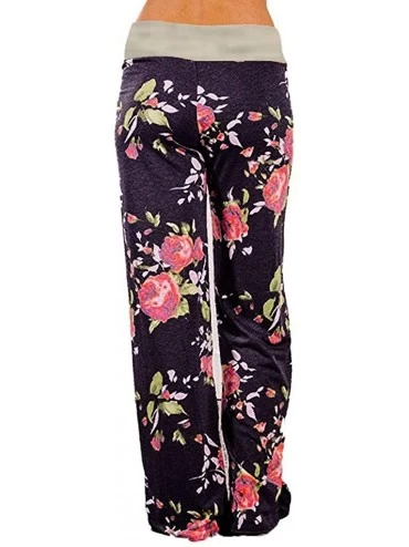 Bottoms Womens Comfy Pajama Pants Floral Print Casual Drawstring Palazzo Wide Leg Lounge Pants High Waist Trousers 8 Brown - ...