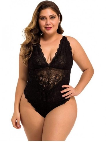 Baby Dolls & Chemises Women One Piece V Neck Bodysuit Teddy Lingerie Deep V Lace Bodysuit Babydoll Lingerie Bodysuit - Black ...