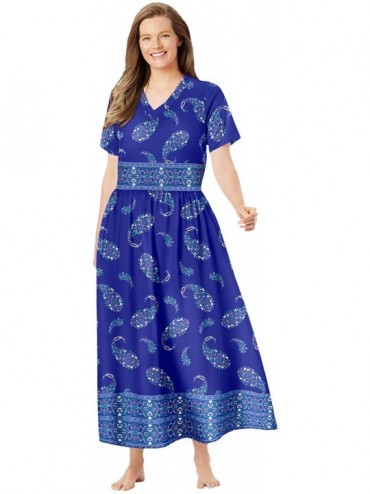 Nightgowns & Sleepshirts Women's Plus Size Crinkle Cotton Lounger Nightgown - Ultra Blue Paisley (0217) - CM1906YNKRS $28.72