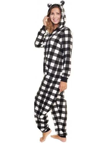 Sets Women's & Kid's Fleece Novelty One-Piece Hooded Pajamas - Black and White Plaid - CL18L2WGMDU $18.26