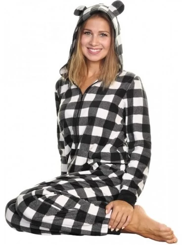 Sets Women's & Kid's Fleece Novelty One-Piece Hooded Pajamas - Black and White Plaid - CL18L2WGMDU $18.26