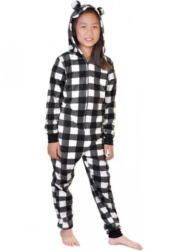 Sets Women's & Kid's Fleece Novelty One-Piece Hooded Pajamas - Black and White Plaid - CL18L2WGMDU $18.26