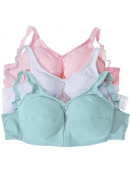 Bras Women's Plus Size 3-Pack Cotton Wireless Bra - Pastel Assorted (1067) - CP18GMIXY9K $37.37