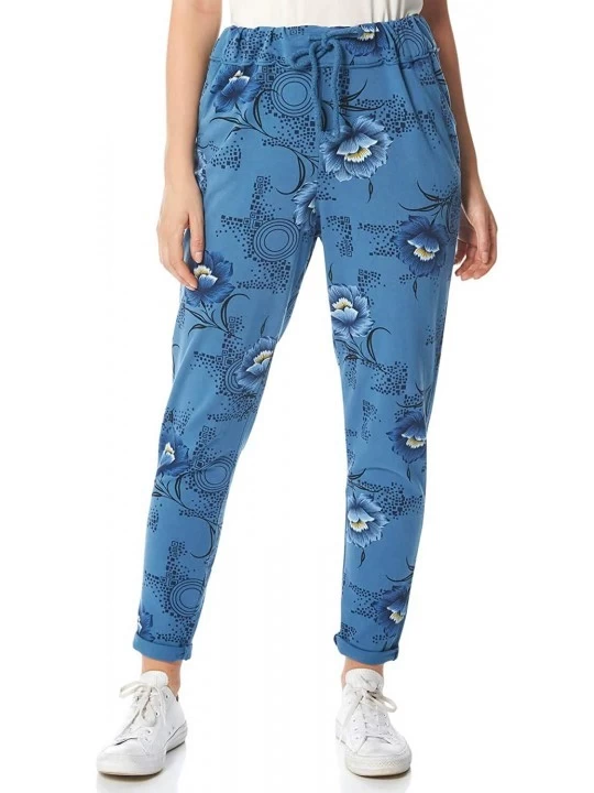 Bottoms Women Floral Print Cropped Lounge Pants - Denim - C219DG2N2SA $29.27