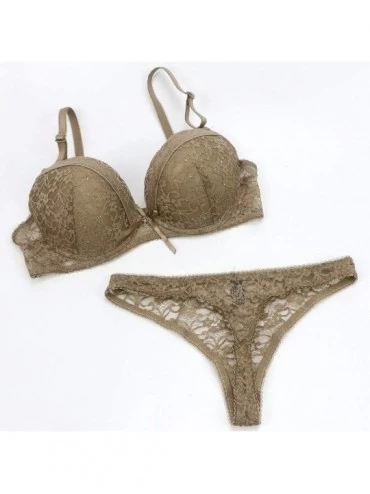 Shapewear Ladies Lingeries Sexy Drill Decoration Lace Bra Set Ladies Gather Bra Underwear Floral Lingeries - Khaki - CN18RNCZ...