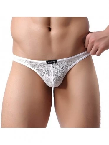 G-Strings & Thongs Mens Underwear Thong Briefs Lace See Through G-String T-Back Underpants 2 Pack - A - CZ18WH9ESYY $13.19