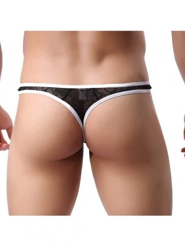 G-Strings & Thongs Mens Underwear Thong Briefs Lace See Through G-String T-Back Underpants 2 Pack - A - CZ18WH9ESYY $13.19