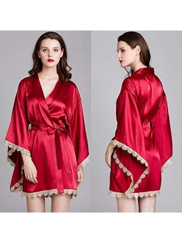 Robes Women Kimono Bride Robes lace Wide Sleeve Sleepdress Sleepwear Satin Nightwear Bathrobe Gown - B - CV1960Z0062 $32.10