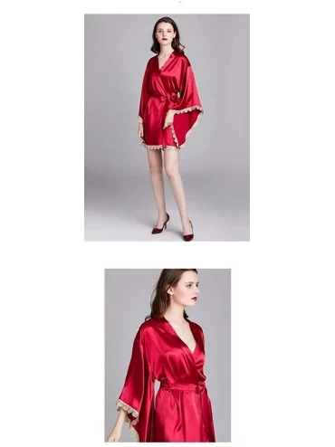 Robes Women Kimono Bride Robes lace Wide Sleeve Sleepdress Sleepwear Satin Nightwear Bathrobe Gown - B - CV1960Z0062 $32.10