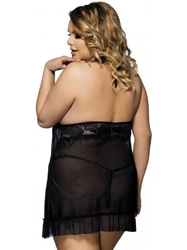 Baby Dolls & Chemises Lace Chemise Wedding Lingerie Open Back Dress Nightwear Plus Size - Black - C118XQTAXTD $17.76