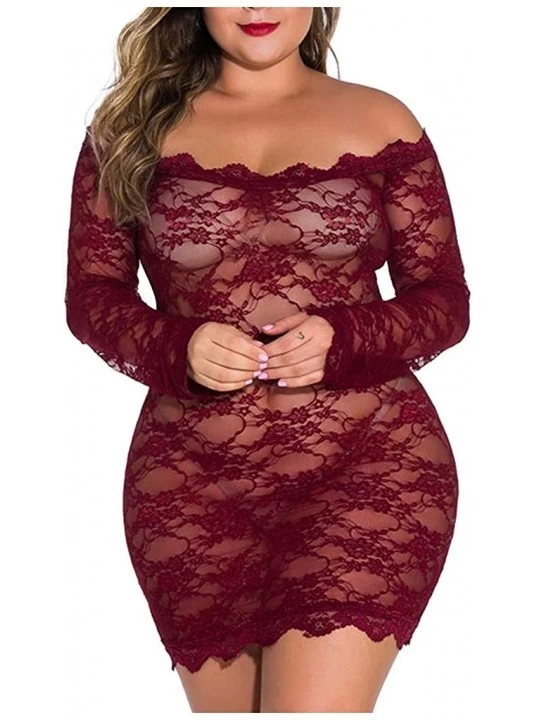 Baby Dolls & Chemises Plus Size Lingerie for Women-Sexy Chemise Floral Lace Babydoll Sleepwear-See Through Bodysuit Teddy Lin...