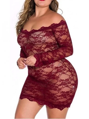 Baby Dolls & Chemises Plus Size Lingerie for Women-Sexy Chemise Floral Lace Babydoll Sleepwear-See Through Bodysuit Teddy Lin...