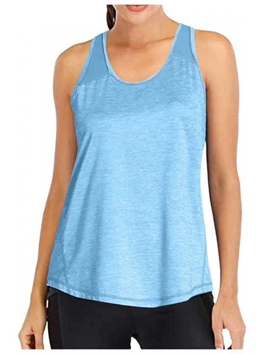 Camisoles & Tanks Tank Tops for Women Workout Tops Mesh Racerback Tank Yoga Shirts Gym Clothes - Blue - CP1908QCISU $21.89