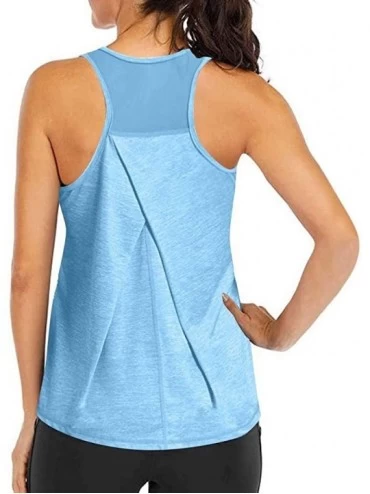 Camisoles & Tanks Tank Tops for Women Workout Tops Mesh Racerback Tank Yoga Shirts Gym Clothes - Blue - CP1908QCISU $21.89