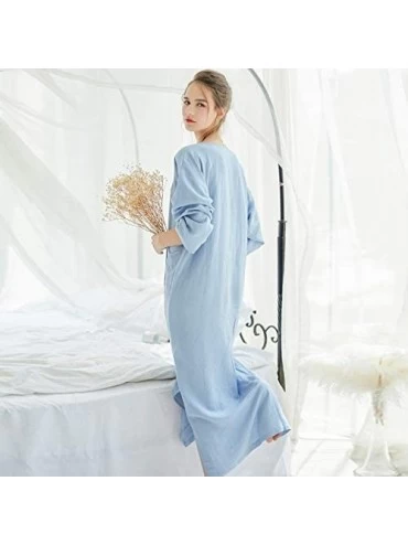 Nightgowns & Sleepshirts Women's Linen Robe Casual Kaftan Cotton Thobe V Neck Long Gown Side with Pockets Caftan - Light Blue...